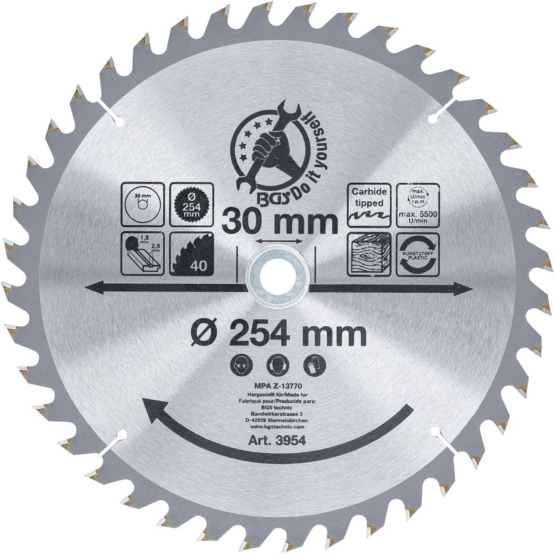 Hartmetall-Kreissägeblatt | Ø 254 x 30 x 3,2 mm | 40 Zähne