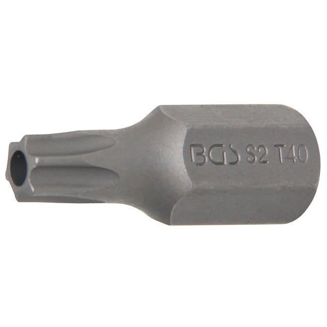 BGS Bit - Länge 30 mm - Antrieb Außensechskant 10 mm (3/8") - T-Profil (für Torx) mit Bohrung T40