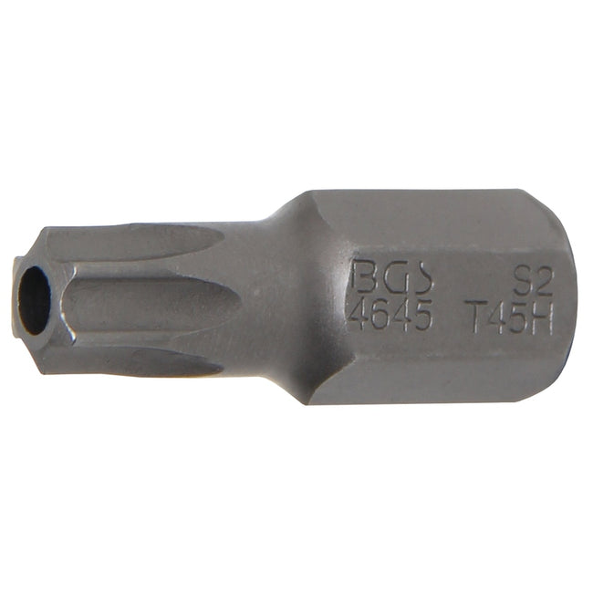 BGS Bit - Länge 30 mm - Antrieb Außensechskant 10 mm (3/8") - T-Profil (für Torx) mit Bohrung T45