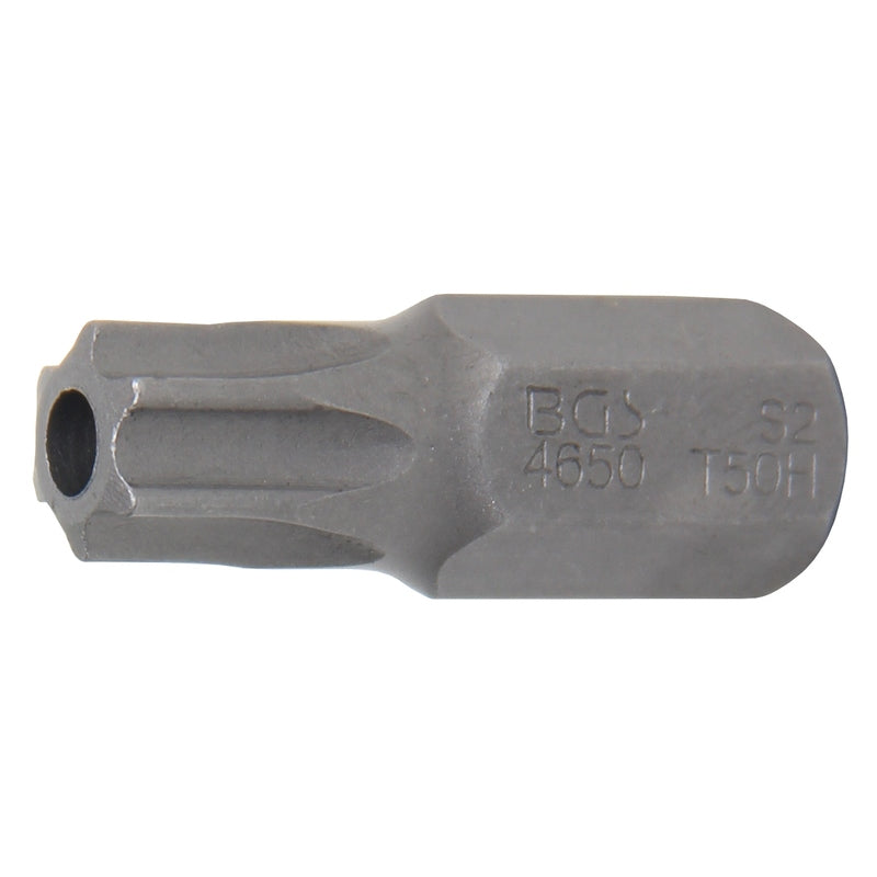 BGS Bit - Länge 30 mm - Antrieb Außensechskant 10 mm (3/8") - T-Profil (für Torx) mit Bohrung T50