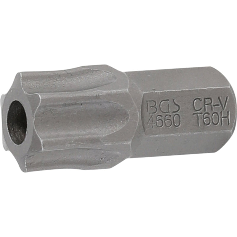 BGS Bit - Länge 30 mm - Antrieb Außensechskant 10 mm (3/8") - T-Profil (für Torx) mit Bohrung T60