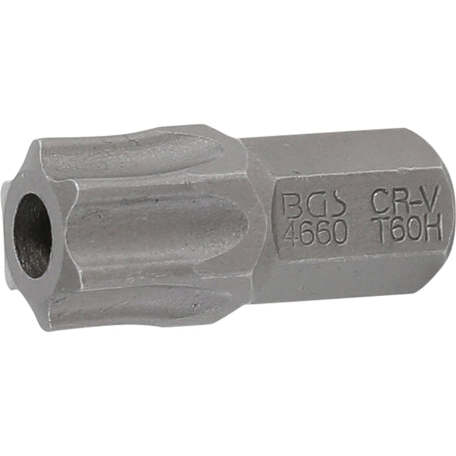 BGS Bit - Länge 30 mm - Antrieb Außensechskant 10 mm (3/8") - T-Profil (für Torx) mit Bohrung T60