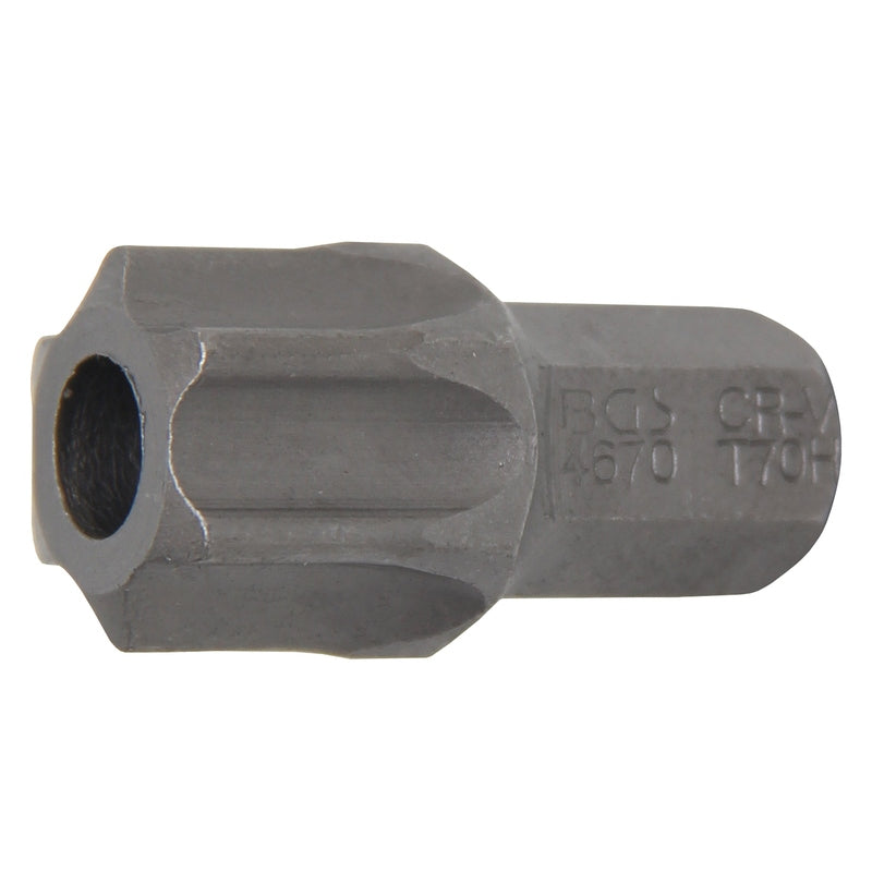 BGS Bit - Länge 30 mm - Antrieb Außensechskant 10 mm (3/8") - T-Profil (für Torx) mit Bohrung T70