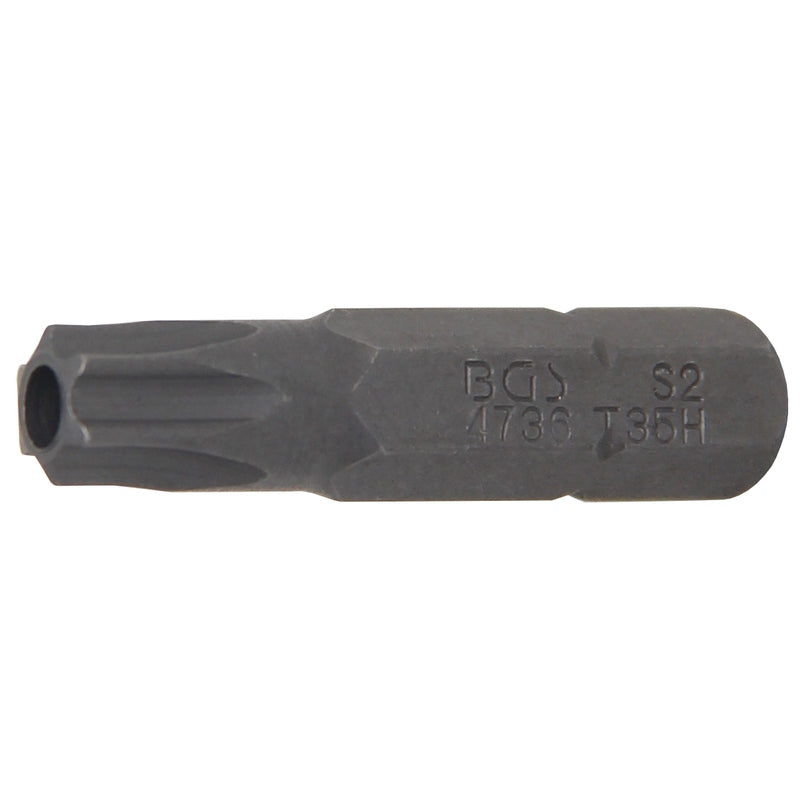 BGS Bit - Länge 30 mm - Antrieb Außensechskant 6,3 mm (1/4") - T-Profil (für Torx) mit Bohrung T35