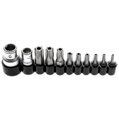 BGS Bit-Satz - Antrieb Außensechskant 6,3 mm (1/4") / 10 mm (3/8") - T-Profil (für Torx) mit Bohrung - 11-tlg.